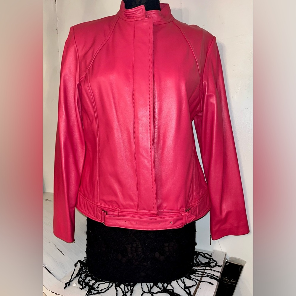 NWT Terry Lewis Women's hot Pink soft Leather Jacket medium